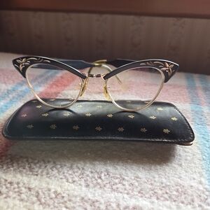 Vintage Black and Gold Cat-Eye Glasses